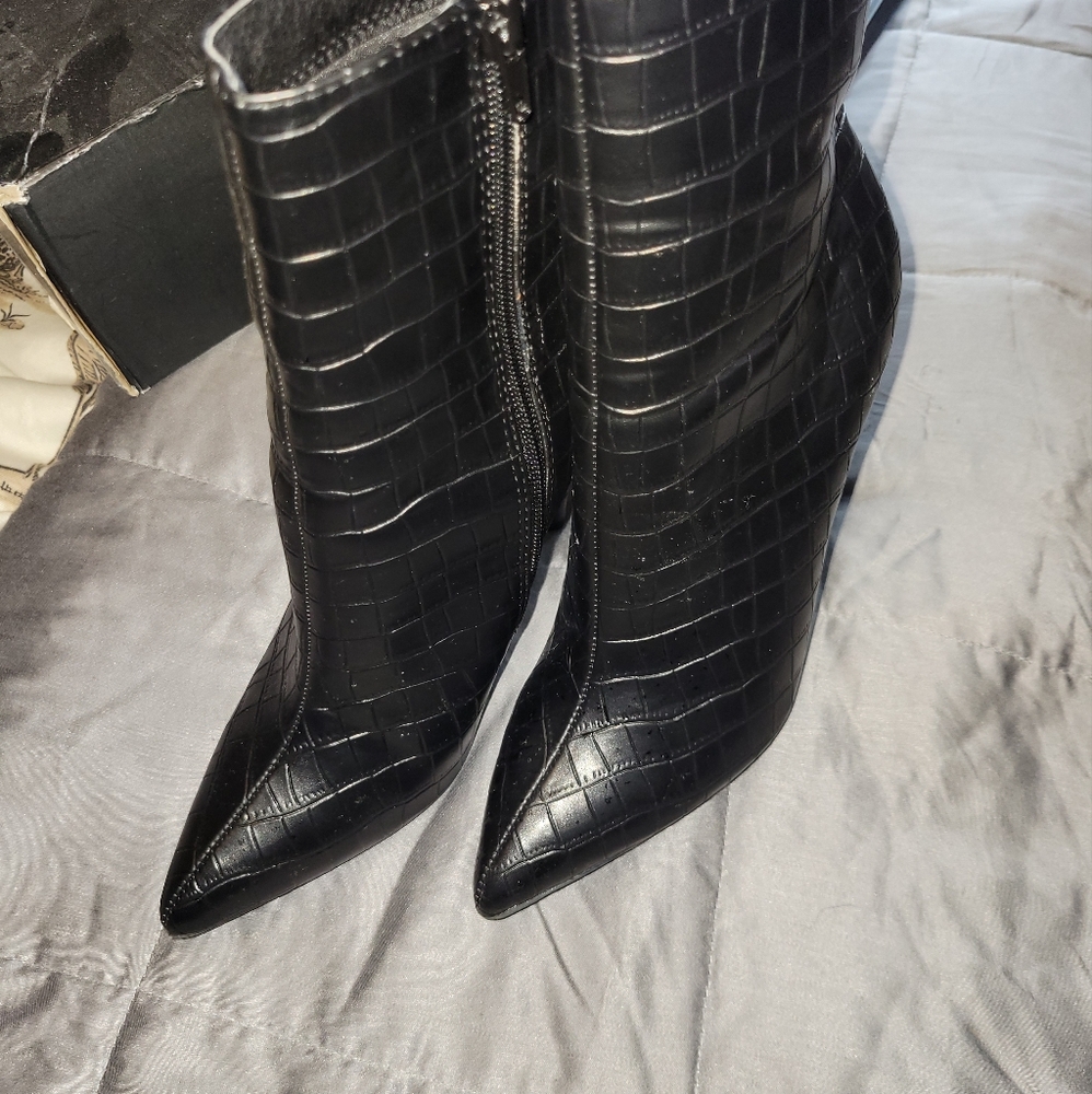 Faux letter stiletto boots